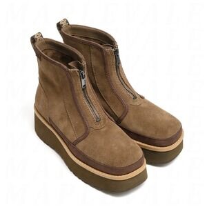 UGG Cityfunc Women's Sz 7.5 Front Zip Platform Boots Hickory Brown Suede 1158194